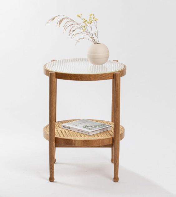 Mesa Lateral Ima Madera y Rattan 35 x 35 x 60cm Living Blue
