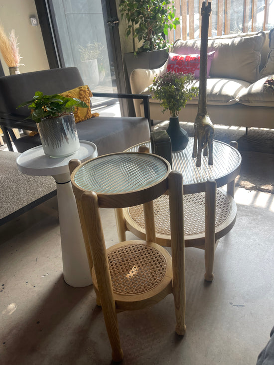 Mesa Lateral Ima Madera y Rattan 35 x 35 x 60cm Living Blue