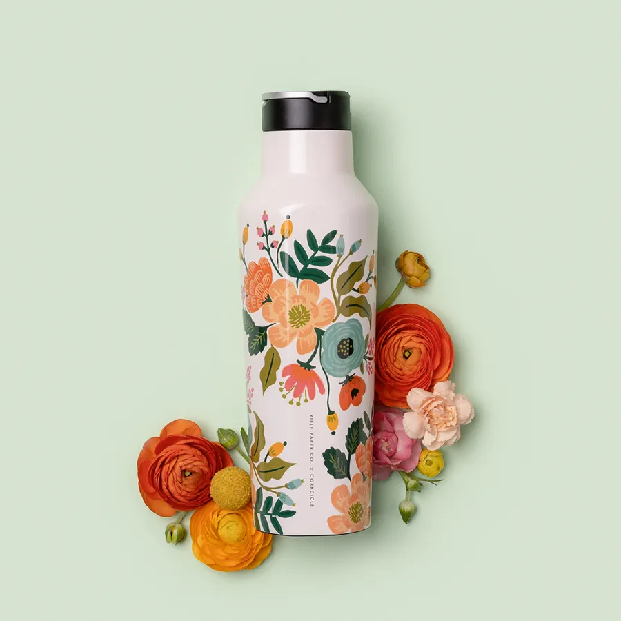 Botella Térmica Sport 600ml Designer Paper Gloss Cream Lively Floral Corkcicle