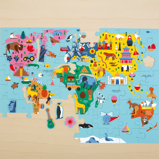 Puzzle 78Pcs Geografía Mapa Del Mundo Mudpuppy