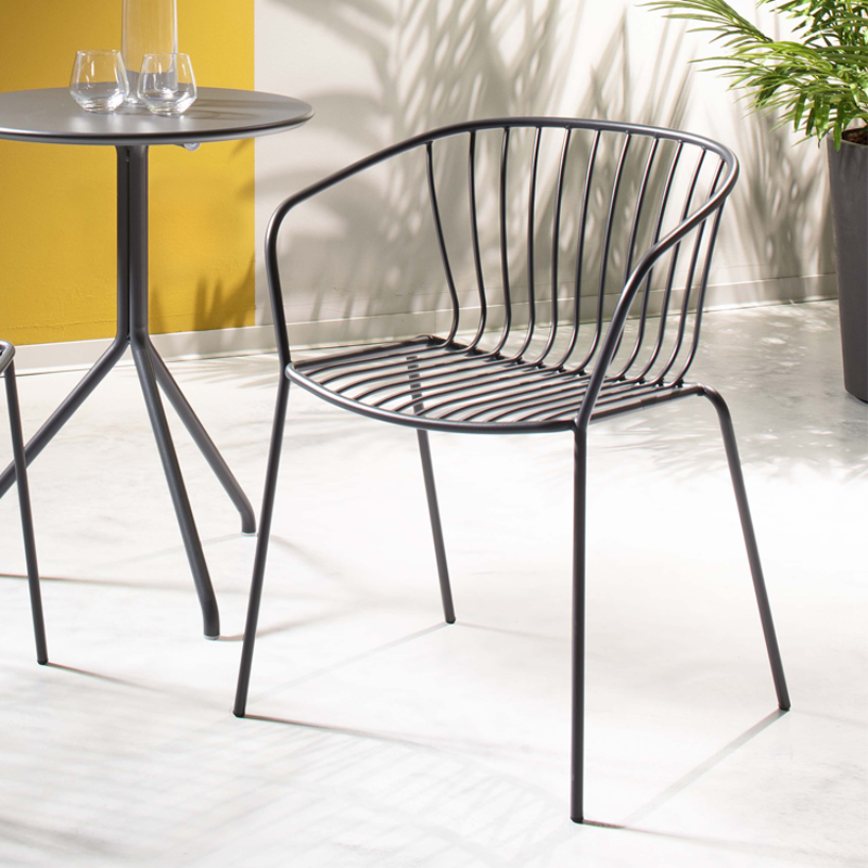 Silla Amitha B Metalica Con Brazos Gris Oscuro Gaber
