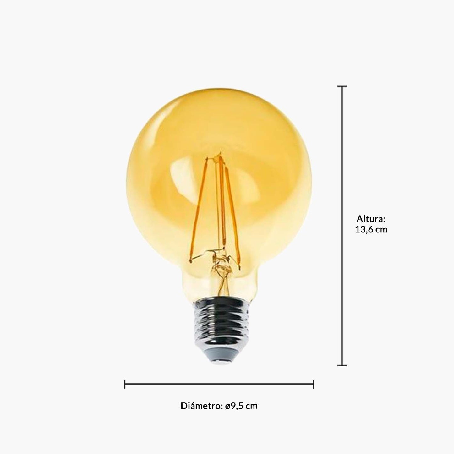 Ampolleta Led Filamento G95 E27 5W Luz Cálida