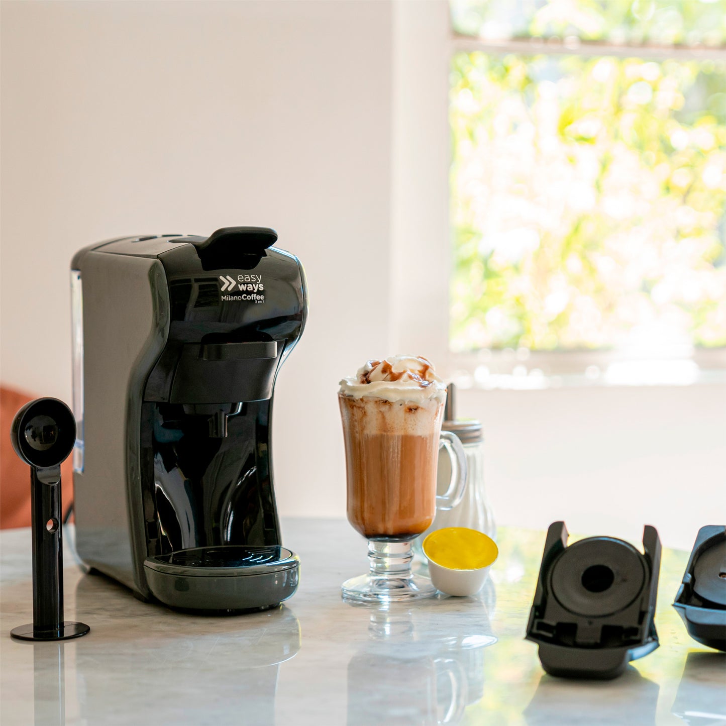 Cafetera Milano Coffe Gris + Espumador de leche Easyways
