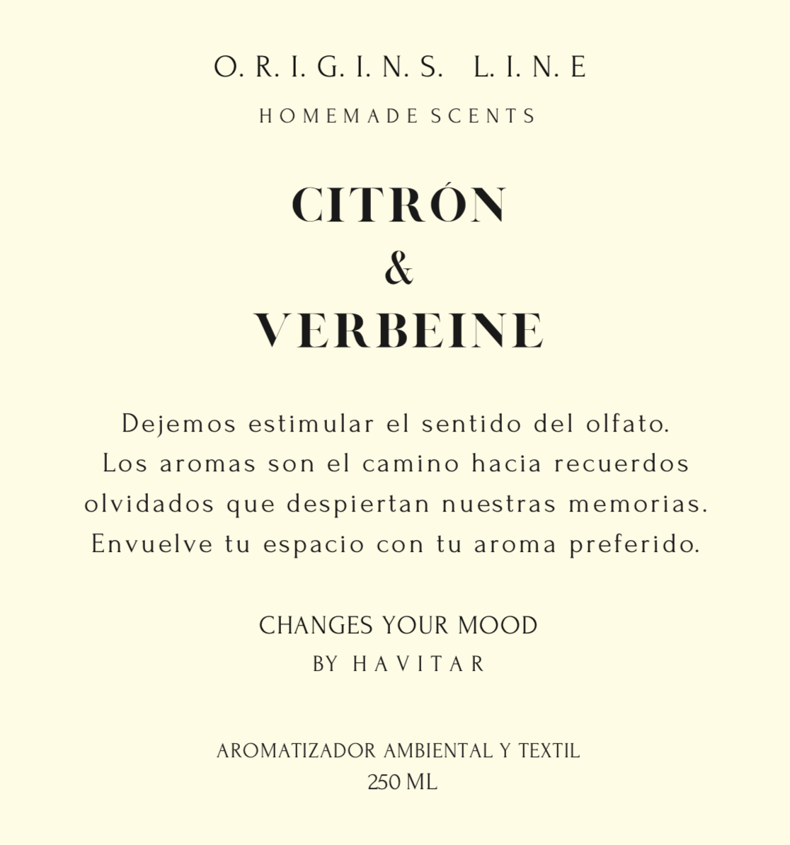 Aromatizador Ambiental y Textil Citrón & Verbeine Vidrio 250 ml Havitar