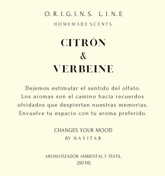 Aromatizador Ambiental y Textil Citrón & Verbeine Vidrio 250 ml Havitar