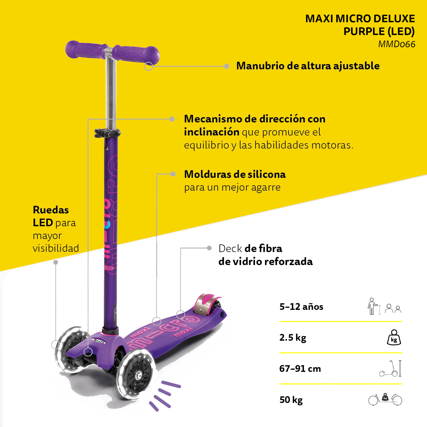 Micro Scooter Maxi Deluxe LED Morado