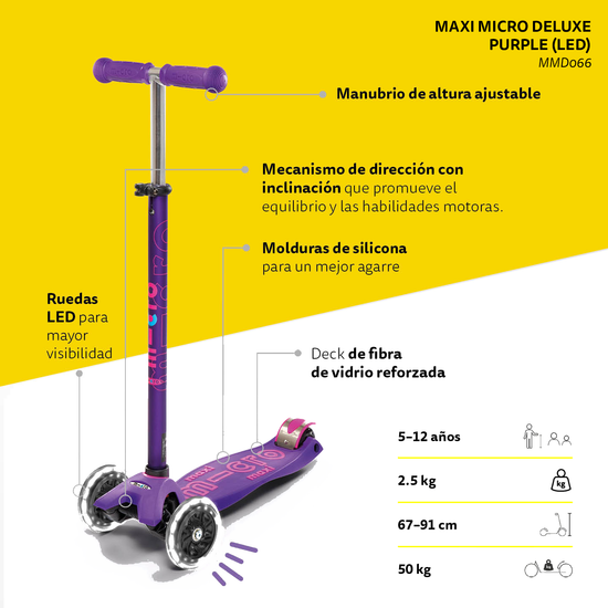 Micro Scooter Maxi Deluxe LED Morado