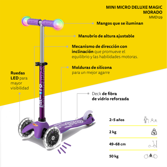 Micro Scooter Mini Deluxe LED Magic Morado