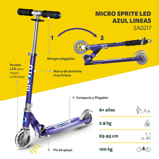 Micro Scooter Sprite LED Azul Líneas