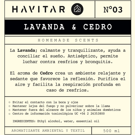 Cargar imagen en el visor de la galería, Aromatizador Ambiental y Textil Lavanda &amp;amp; Cedro Vidrio 500 ml Havitar
