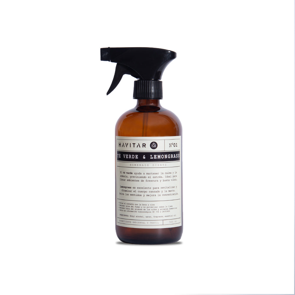 Aromatizador Ambiental y Textil Té Verde & Lemongrass Vidrio 500 ml Havitar