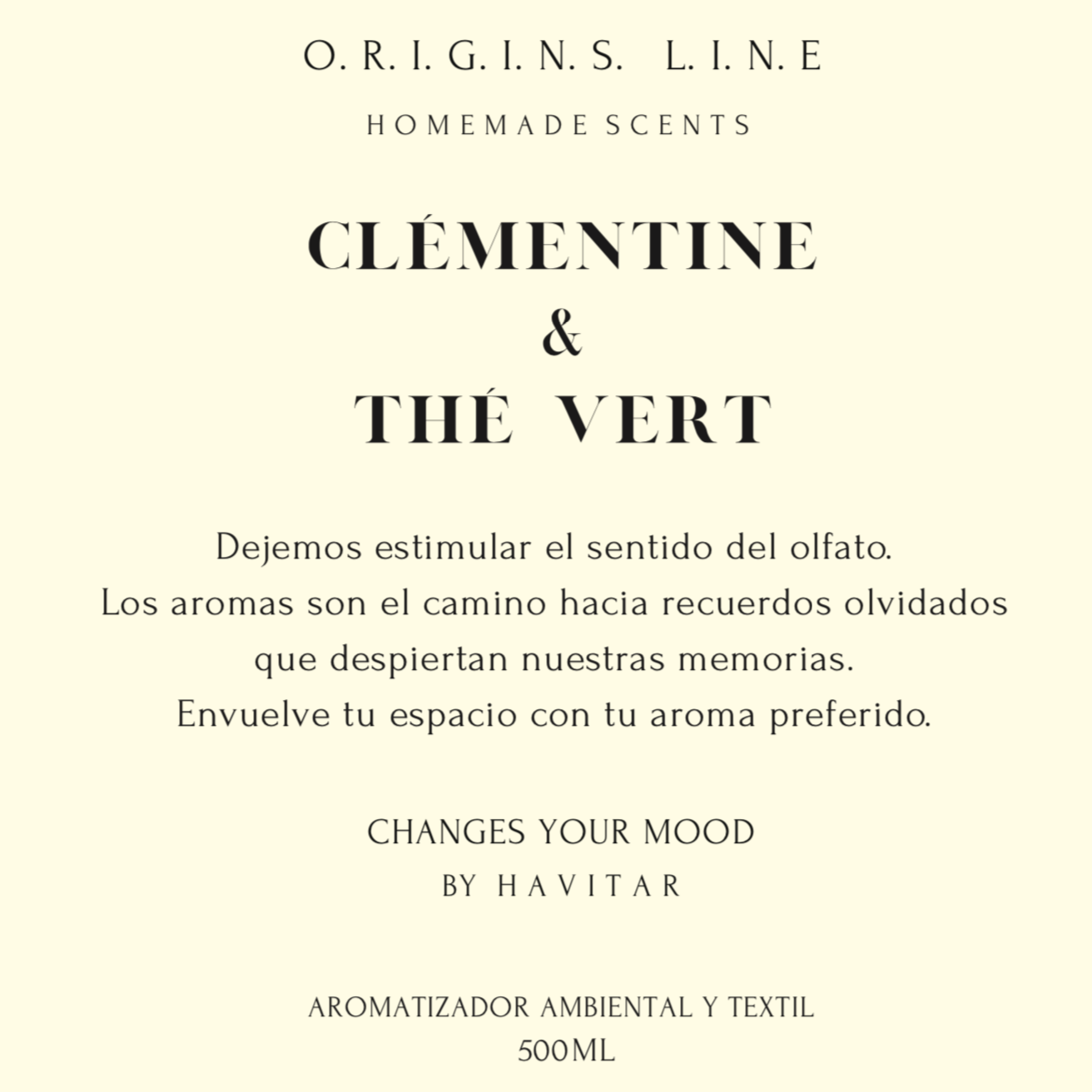 Aromatizador Ambiental y Textil Clémentine & Thé Vert Vidrio 500 ml Havitar