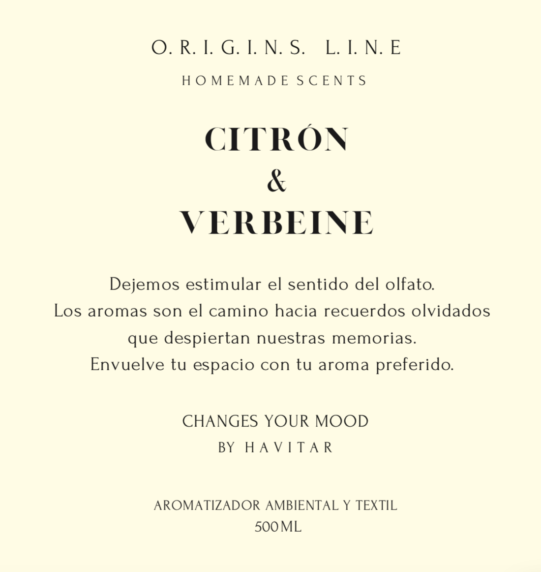 Aromatizador Ambiental y Textil Citrón & Verbeine Vidrio 500 ml Havitar