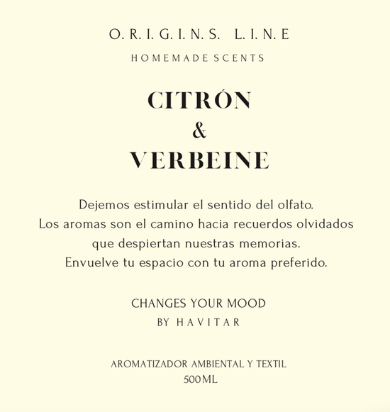 Aromatizador Ambiental y Textil Citrón & Verbeine Vidrio 500 ml Havitar