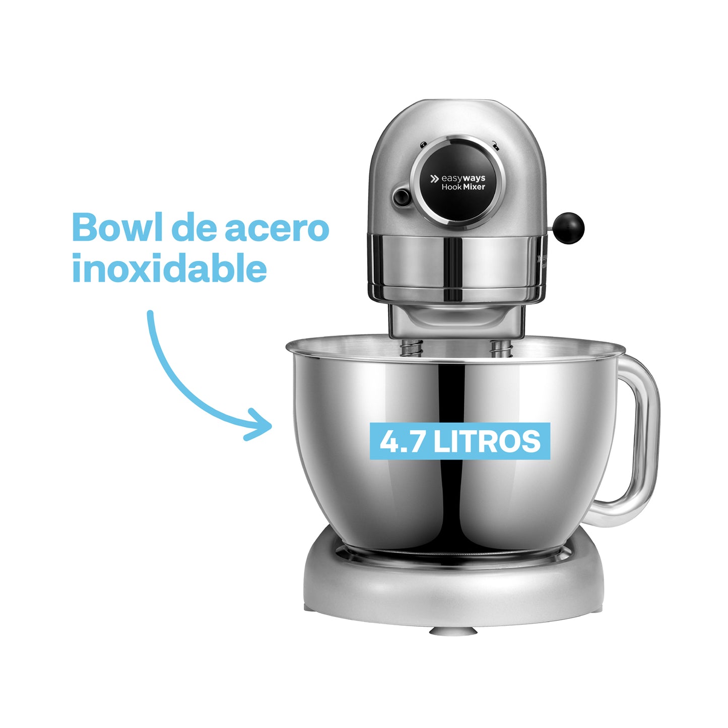 Batidora de Pedestal Hook Mixer Silver Easyways