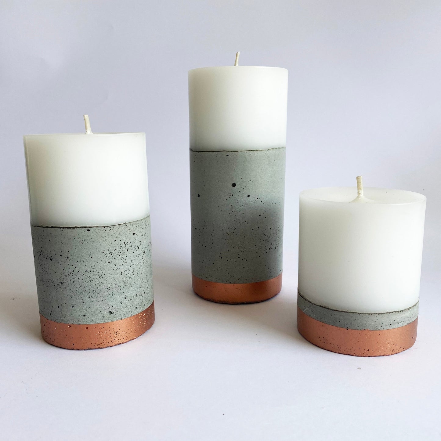 Set 3 Velones con Hormigón Línea Cobre Küme