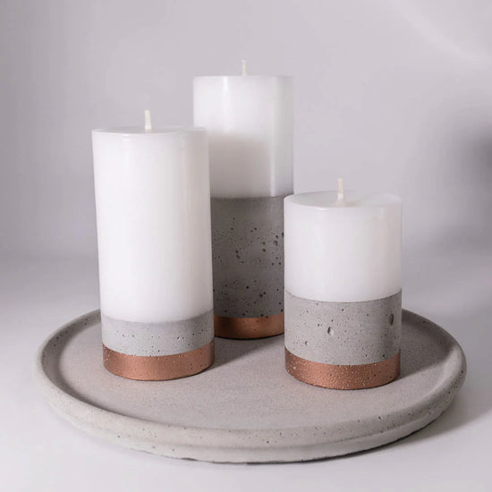 Set de Velas Hormigón Línea Cobre 10C en Bandeja Natural Küme