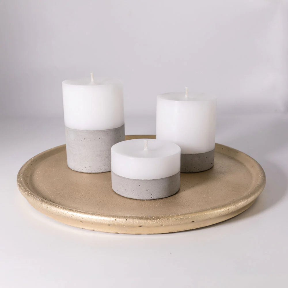Set de Velas Hormigón Natural 19B en Bandeja Dorada Küme