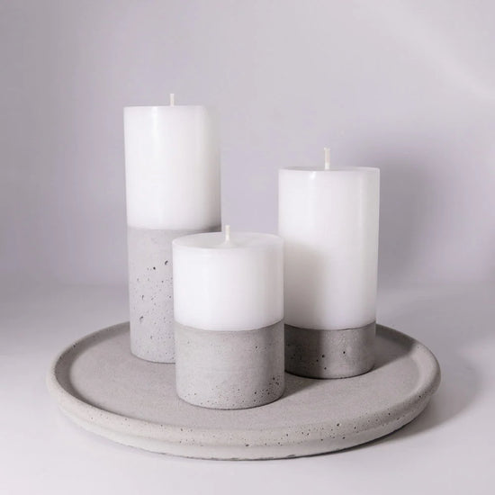 Set de Velas Hormigón Natural 4C en Bandeja Natural Küme