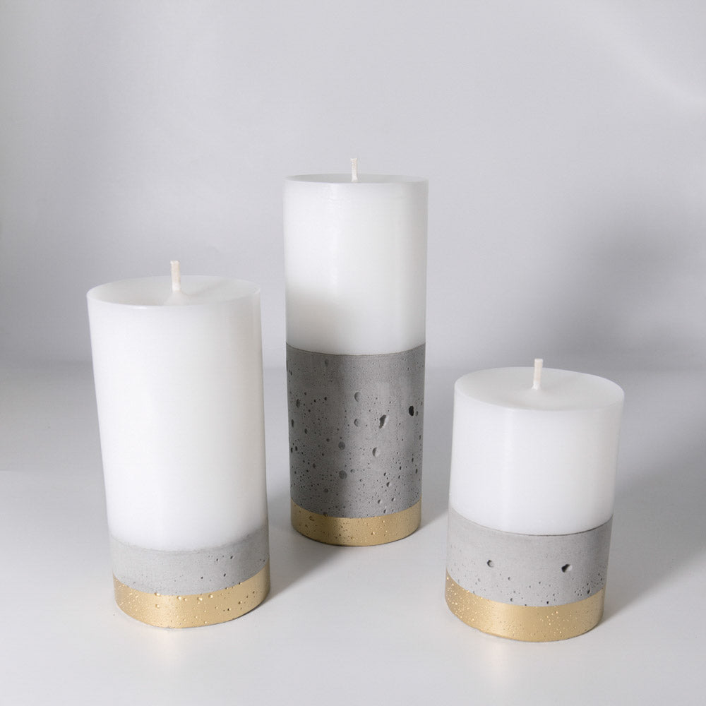 Set 3 Velas con Hormigón Línea Dorada Küme