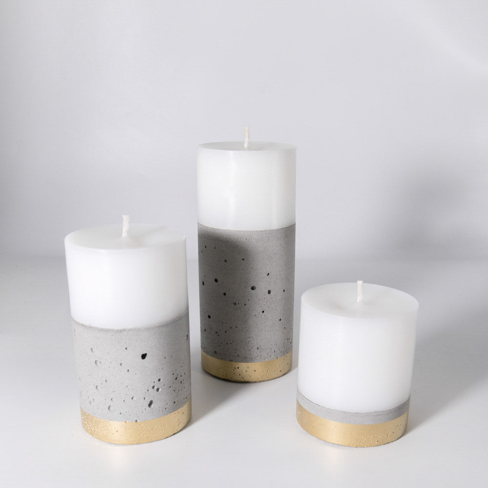 Set 3 Velas con Hormigón Línea Dorada Küme