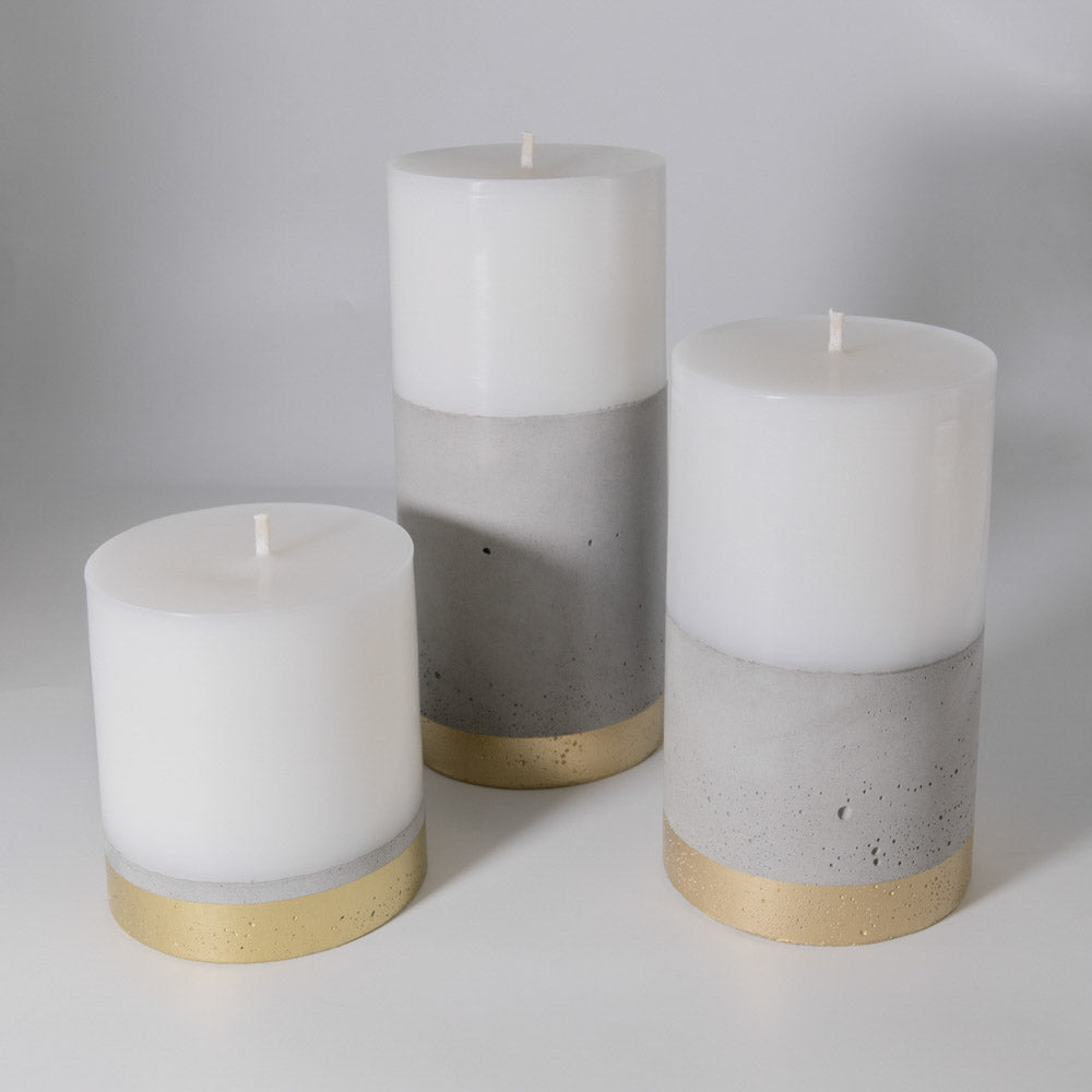Set 3 Velones con Hormigón Línea Dorada Küme