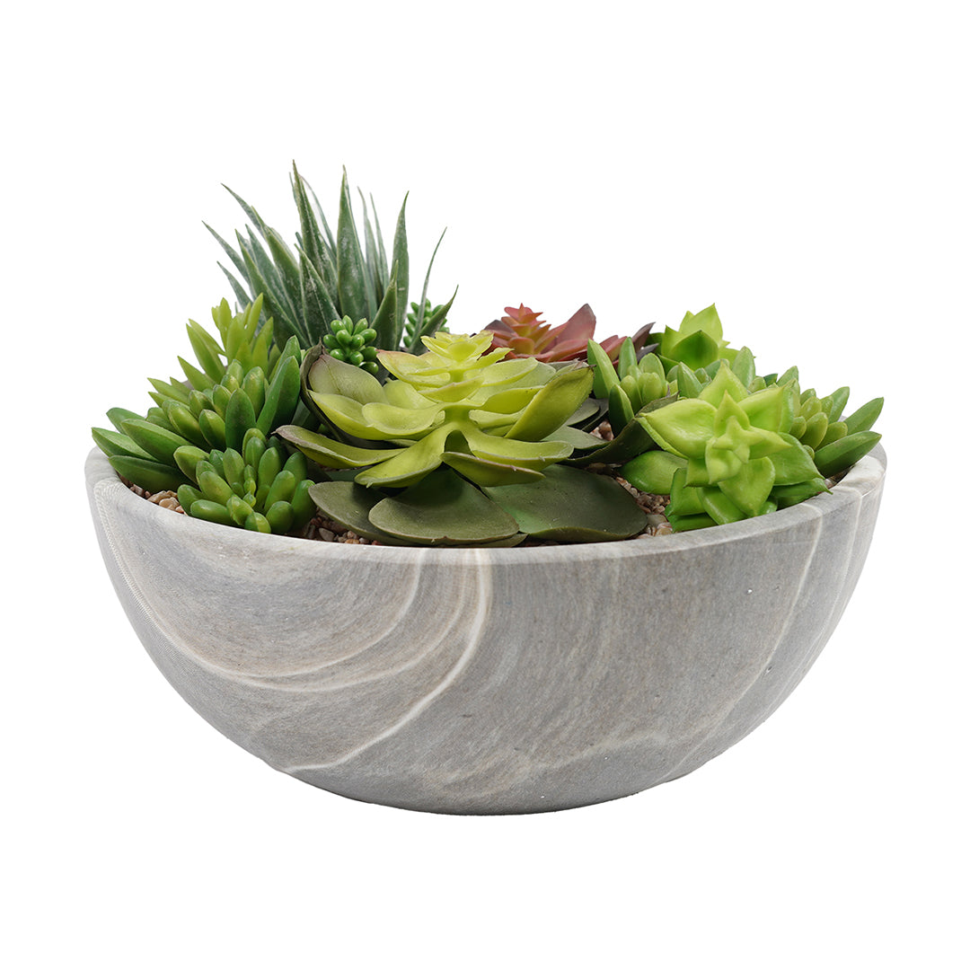 Planta Decorativa Artificial Suculenta Macetero Redondo 24 Cm Green Element