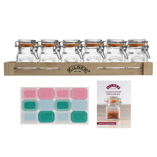Set 6 Frascos Especias 70ml + Caja Madera Kilner