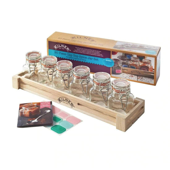 Set 6 Frascos Especias 70ml + Caja Madera Kilner