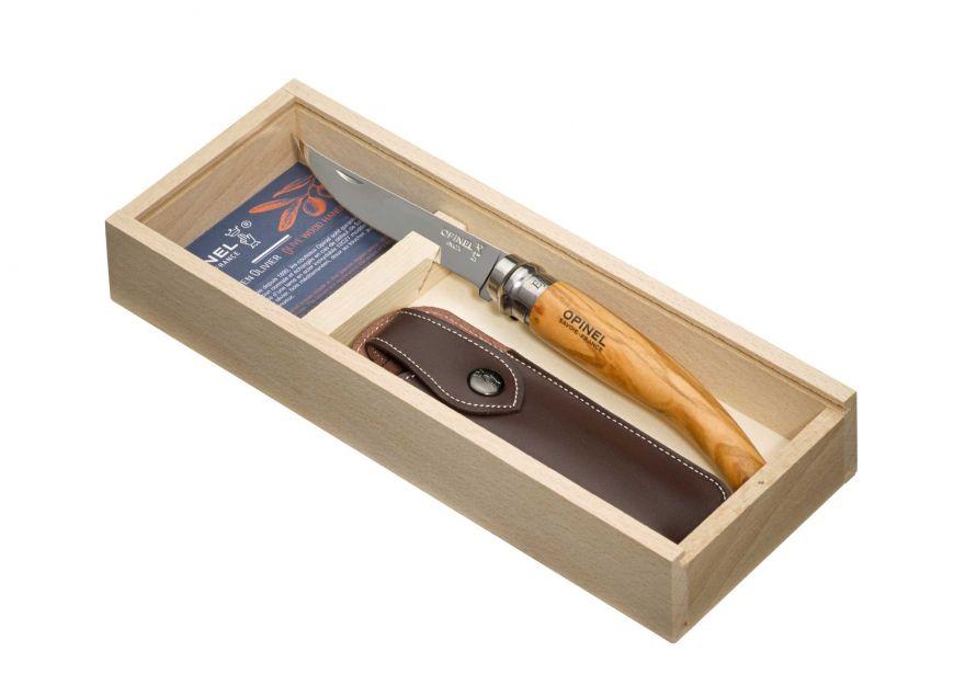 Cuchillo Slim N°10 mango de olivo con funda de cuero
