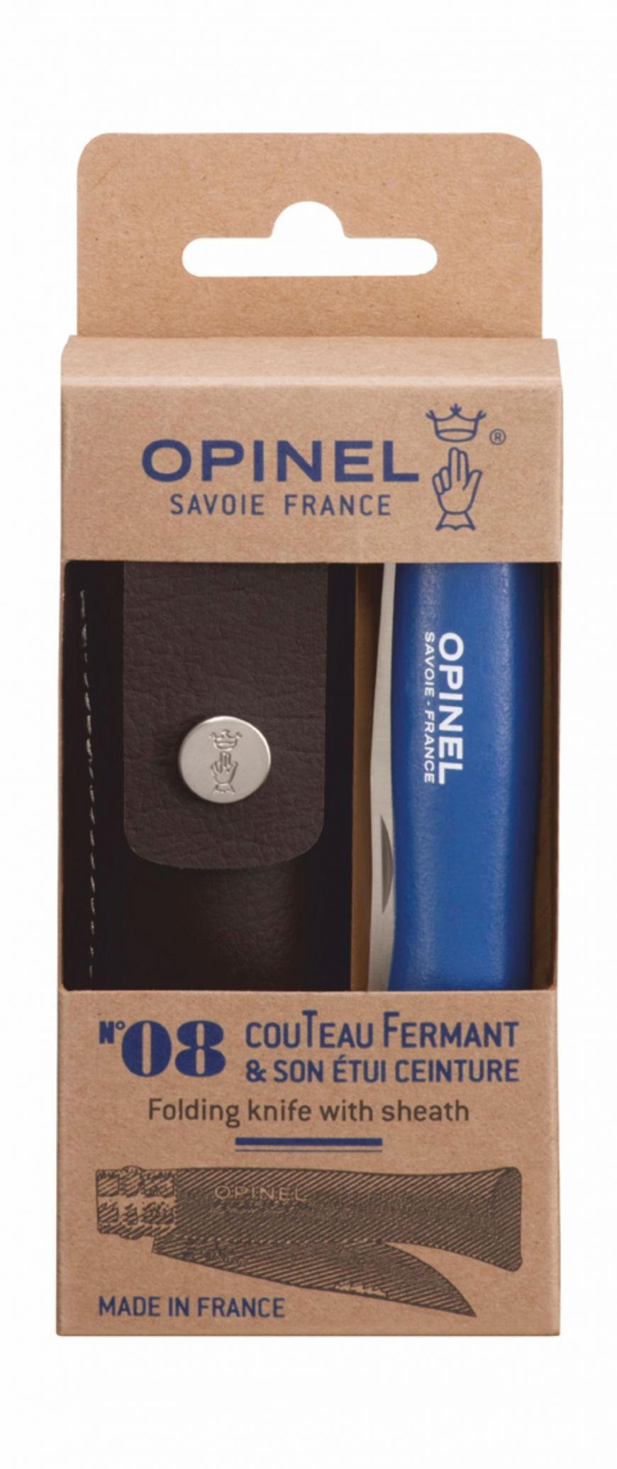 Cuchillo Trekking N°08 azul + funda de cuero