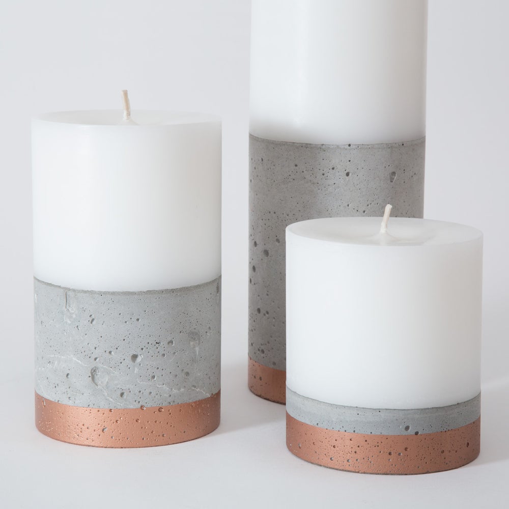 Set 3 Velones con Hormigón Línea Cobre Küme