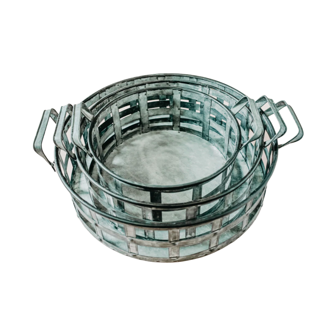 Set 3 Bandejas Ronde Metálicas Palmera Rosa