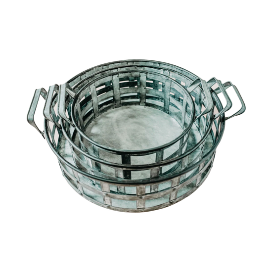Set 3 Bandejas Ronde Metálicas Palmera Rosa