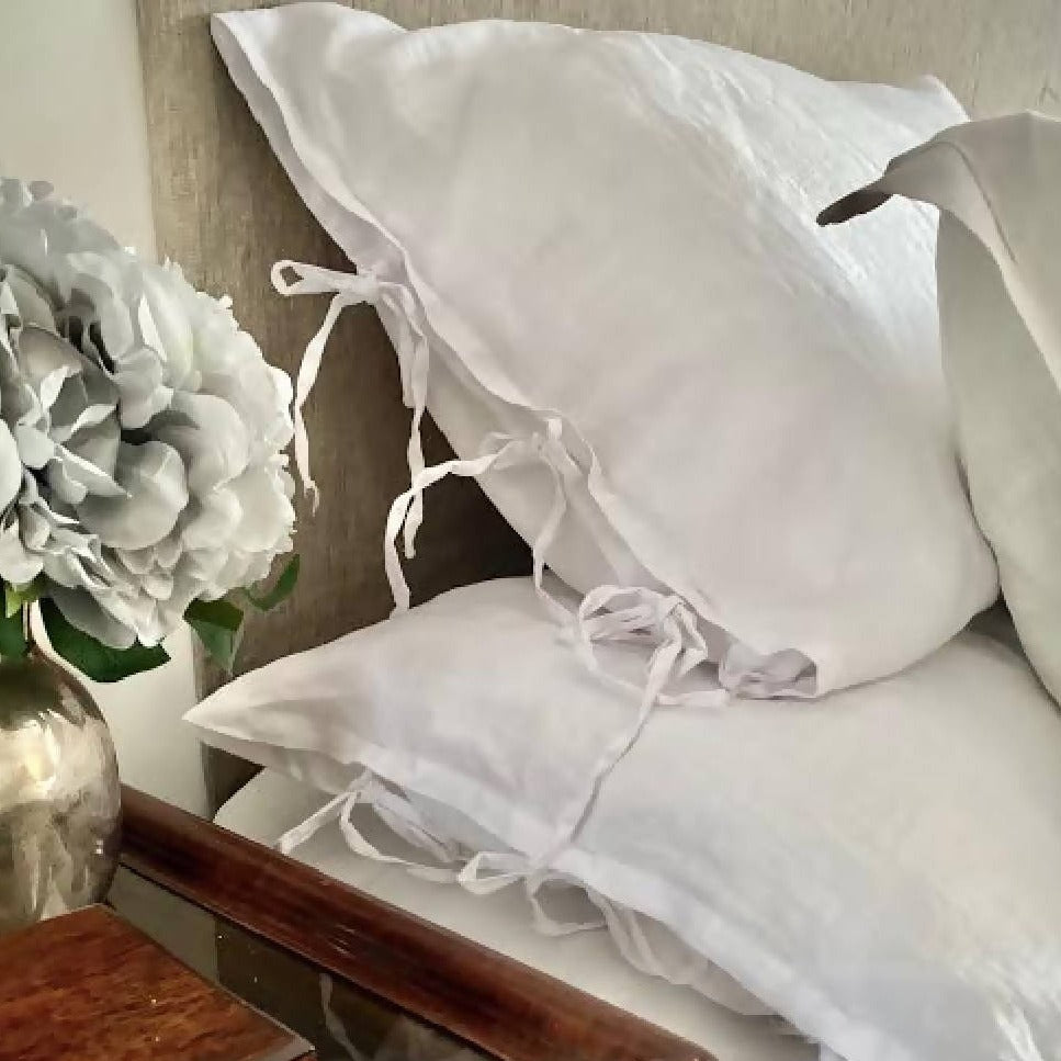Funda almohada Lino Francés amarritas Taie T Blanco Code Company